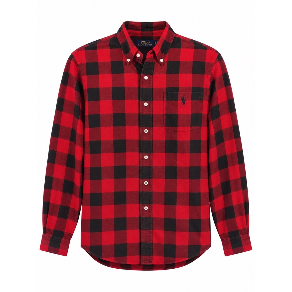 Polo Ralph Lauren Mens Large Red Black Buffalo Plaid Button Down Shirt Pony L